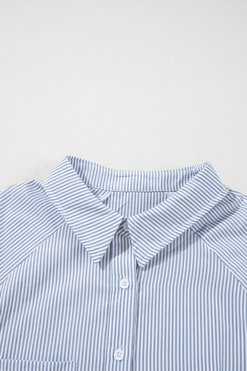Gray Pinstripe Long Sleeve Smocked Cuffs Button Shirt Collar Blouse