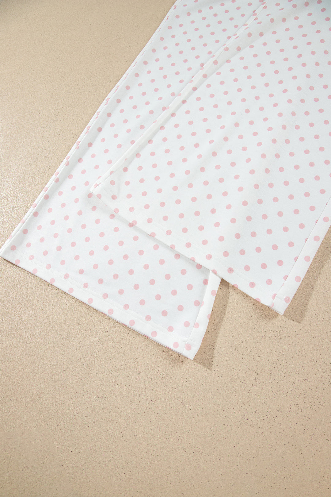 Pink Polka Dot Patchwork Colorblock Long Sleeve Casual Two Piece Pants Set