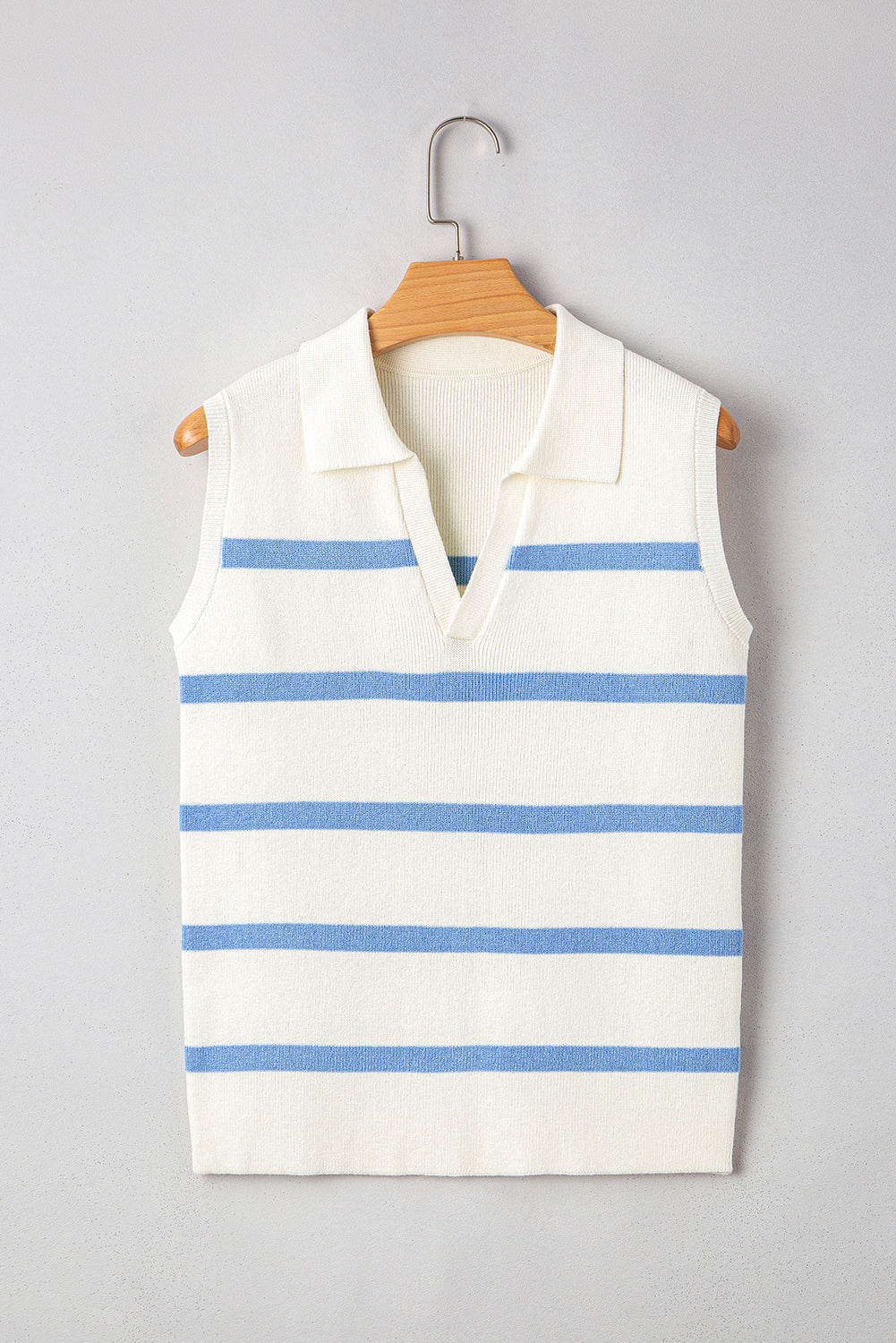 Split V Neck Collared Ribbed Sweater Vest