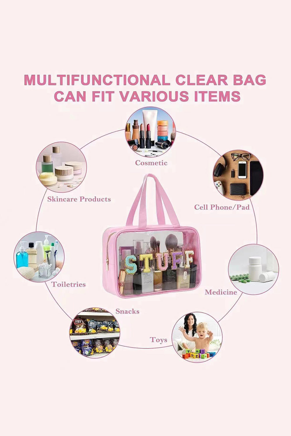 Trousse de maquillage transparente en chenille pailletée STUFF