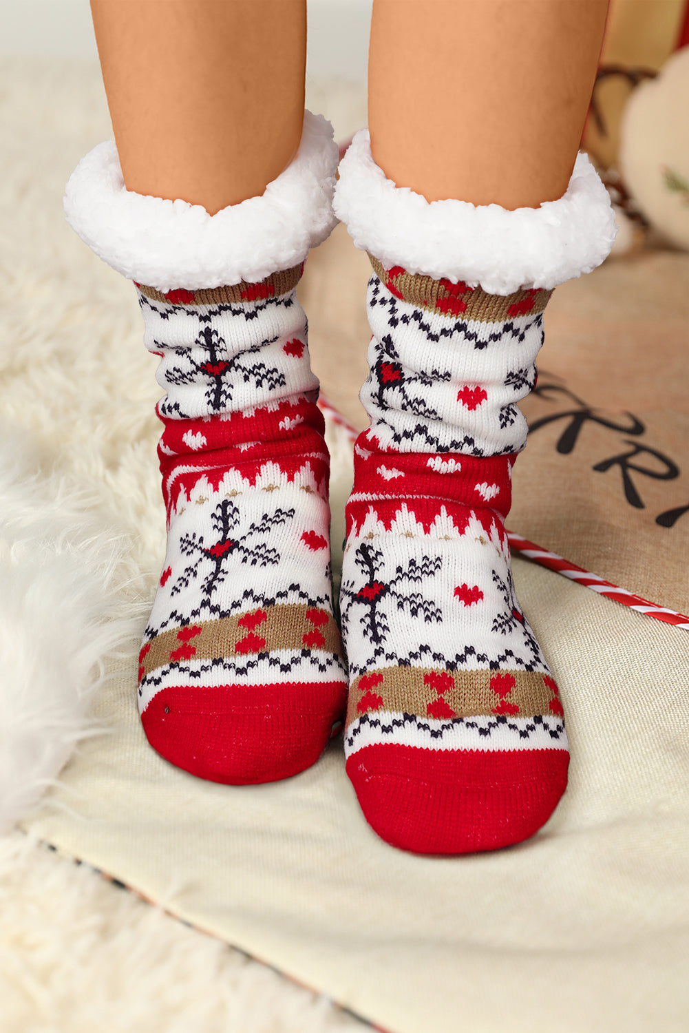 Chaussettes d'hiver doublées en peluche à motif de Noël