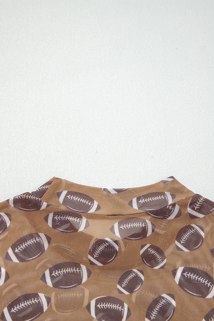 Brown Rugby Game Day Sheer Mesh Long Sleeve Top
