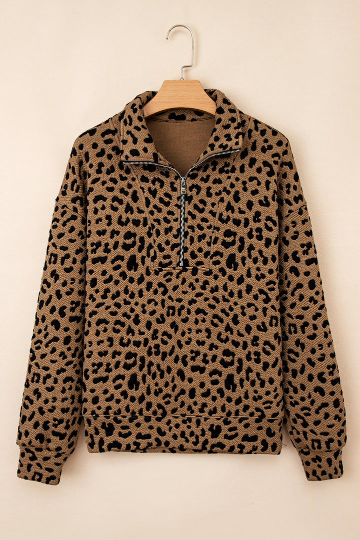 Leopard Print Quarter Zip Sweatshirt