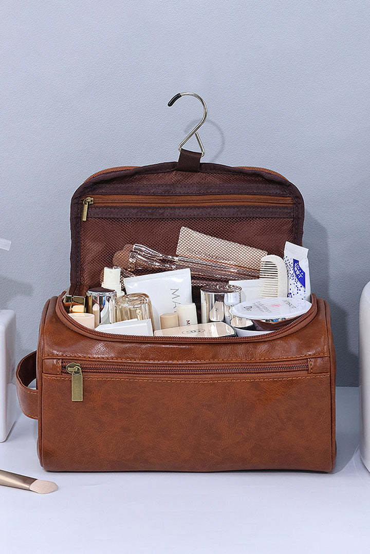 Grande trousse de maquillage multifonctionnelle en cuir PU