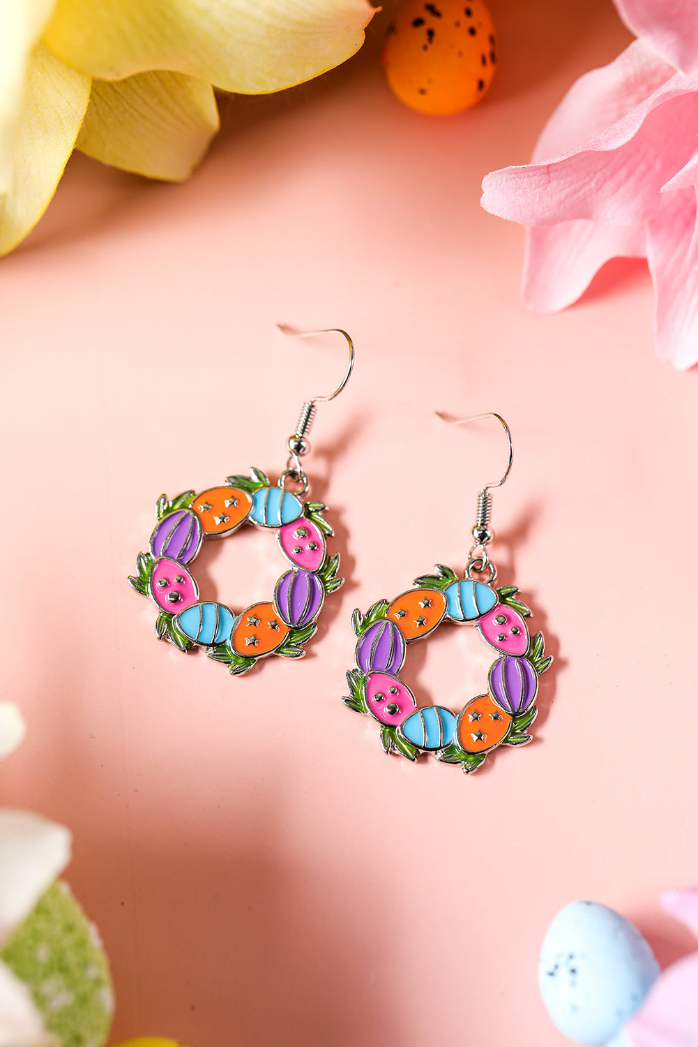 Boucles d'oreilles créoles florales à motif d'œufs de Pâques