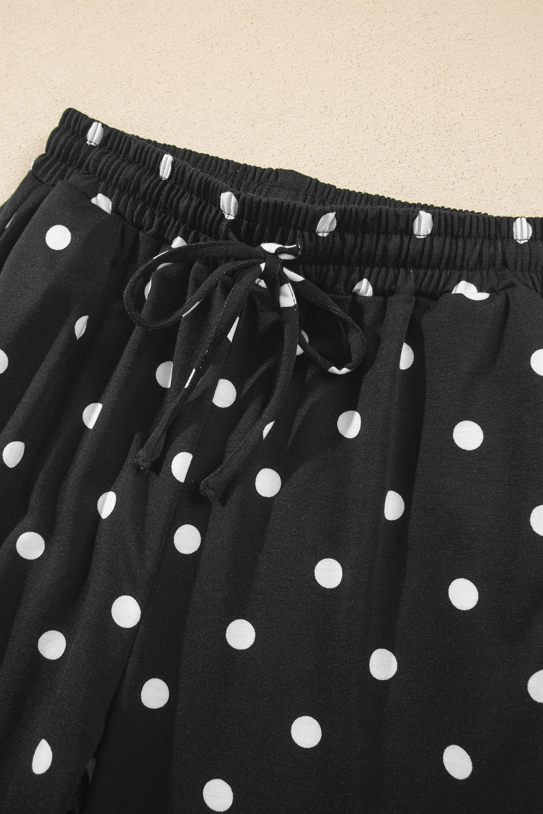 Black Polka Dot Half Sleeve Loose Top Elastic Waist Casual Pants Set