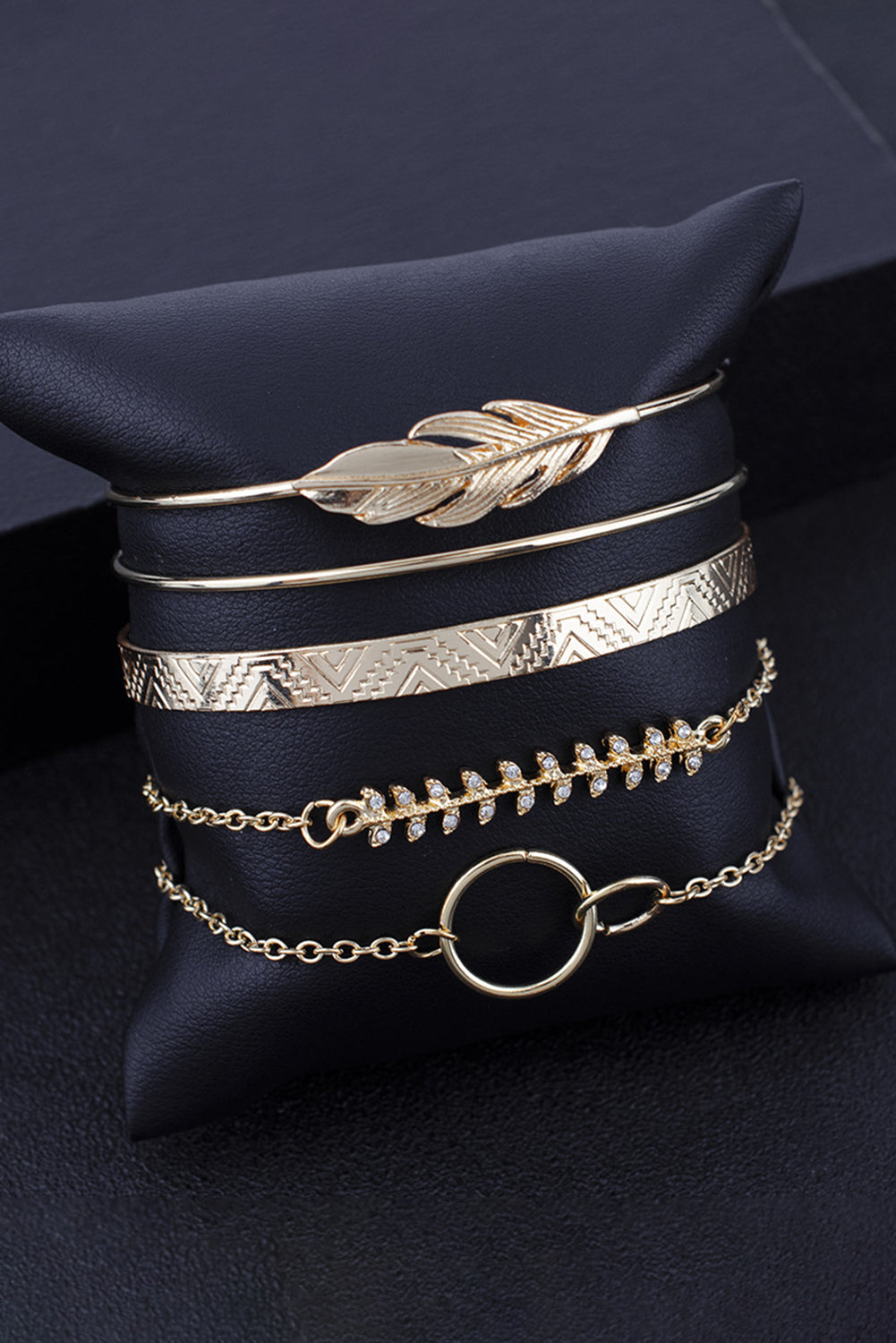Leaves Retro Pattern Adjustable Plated 5Pcs Bracelet Set