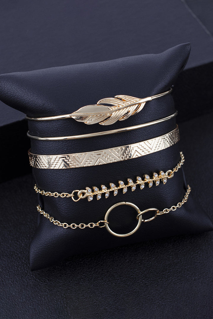 Leaves Retro Pattern Adjustable Plated 5Pcs Bracelet Set