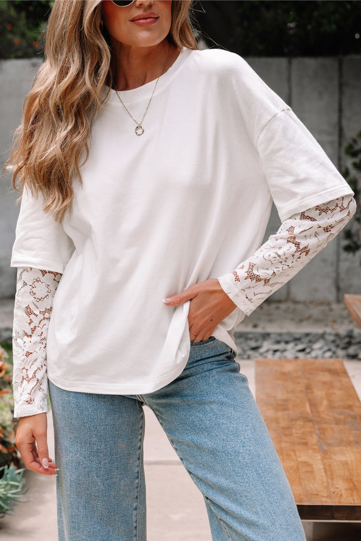 White Lace Long Sleeve Insert Tee