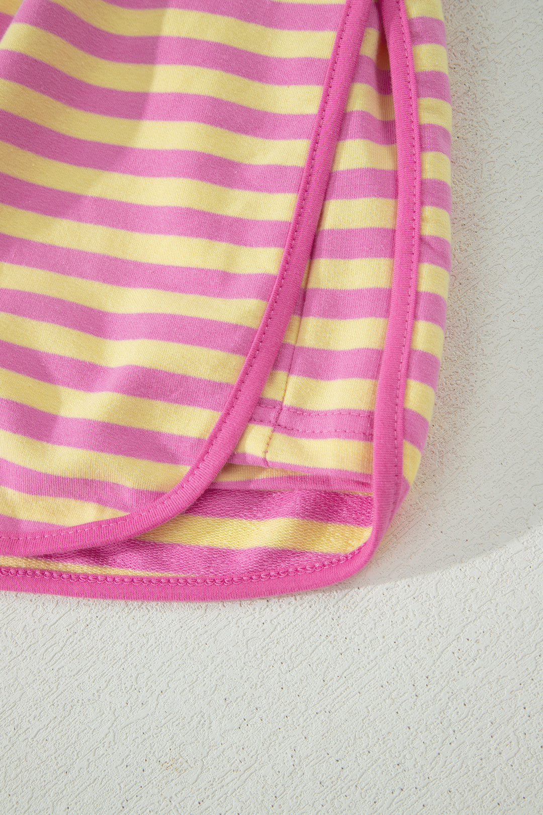 Pink Stripe Relaxed Short Sleeve Top Elastic Waist Drawstring Skort 2pcs Set