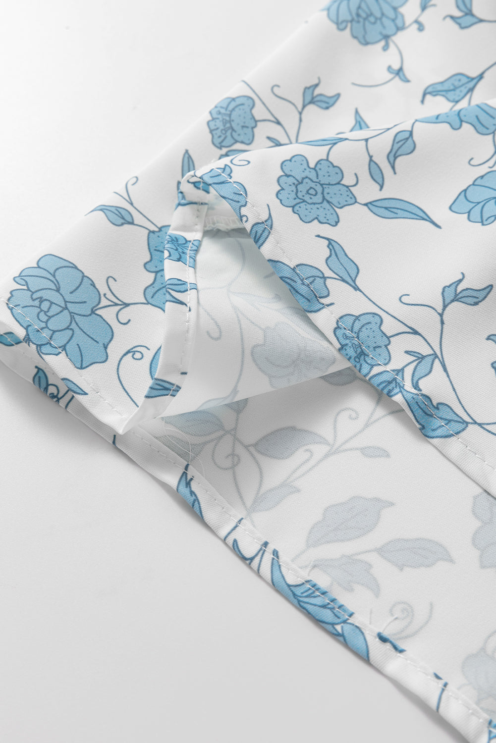 Cute Sky Blue Floral Contrast Bow Puff Sleeve Mini Dress