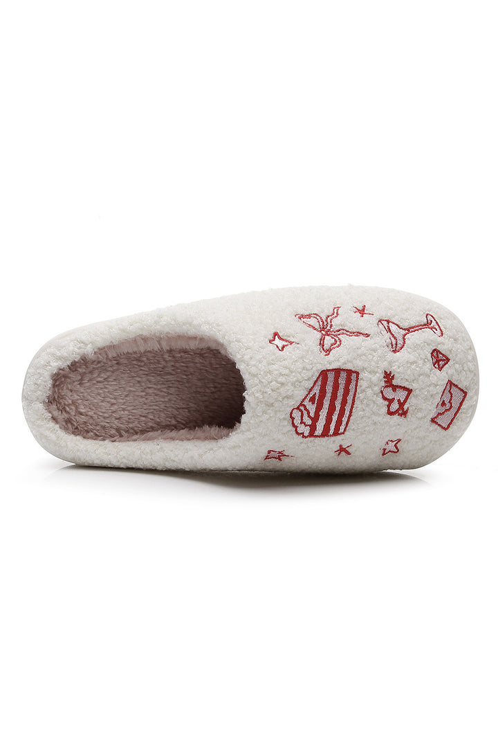 Plush Asymmetric Wedding Doodles Embroidered Slippers