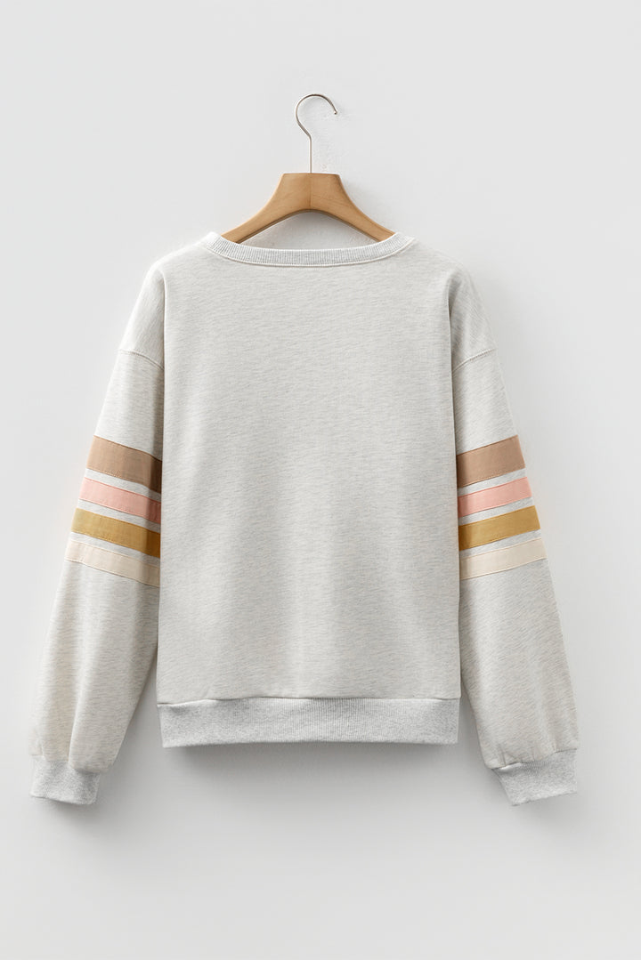 Light Grey Multicolored Striped Patchwork Drop Shoulder Sweatshirt