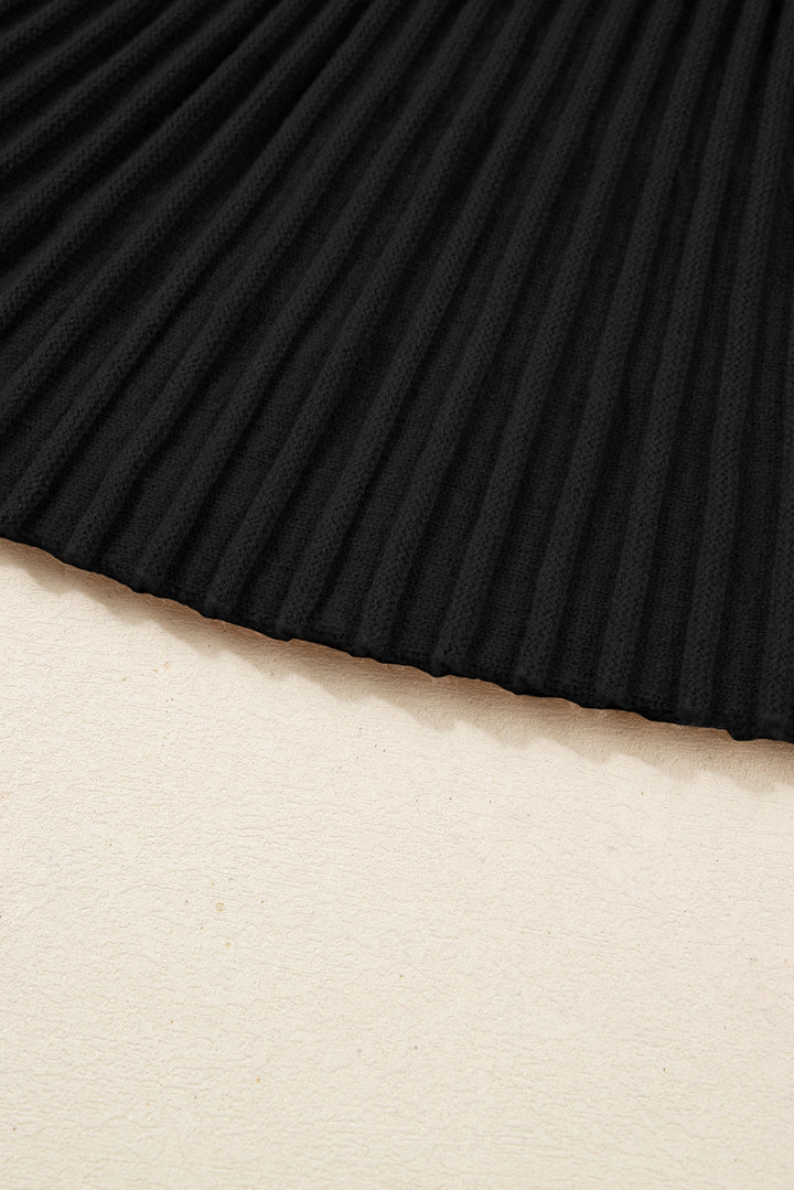 Black High Neck Sweater Pleated Mini Skirt 2pcs Knitted Outfit