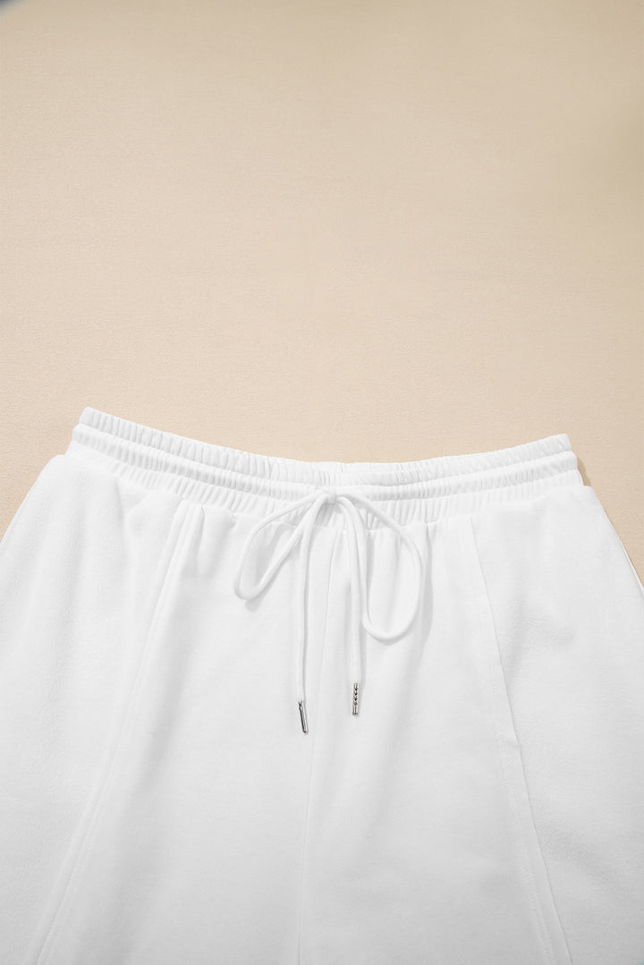 White Plus Size Pullover Top and Drawstring Pants Set
