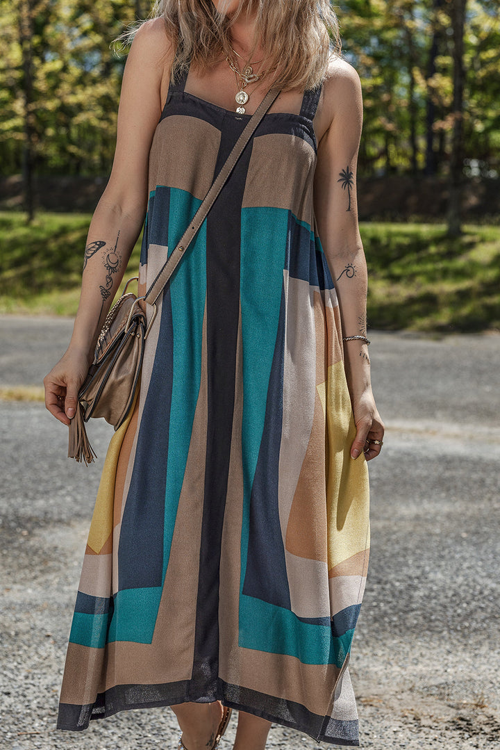 Retro Geometric Printed Y Back Sleeveless Dress