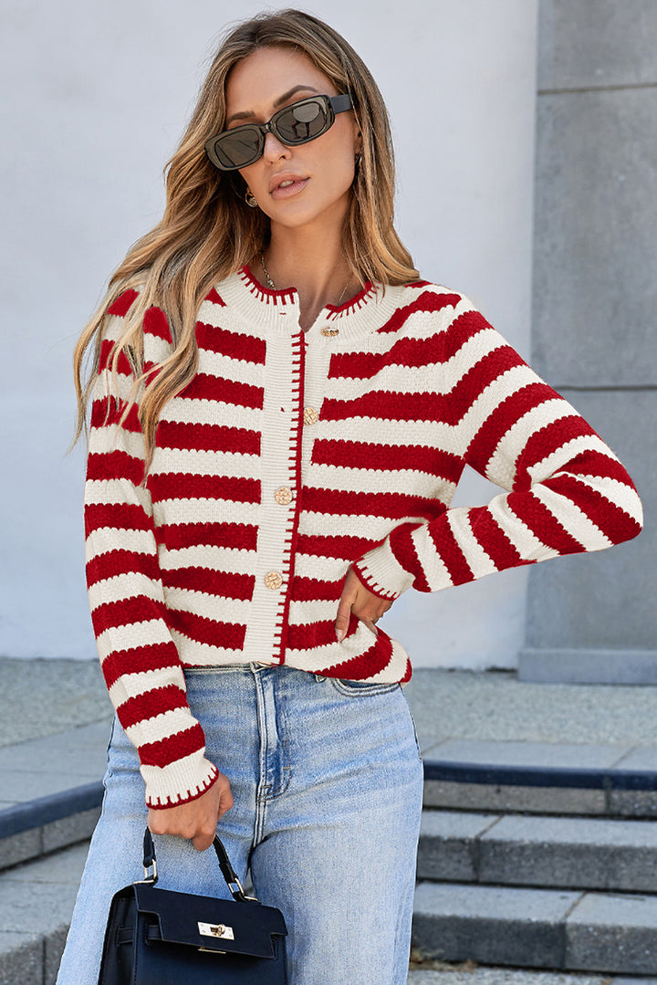 Chic Golden Button Cardigan Sweater