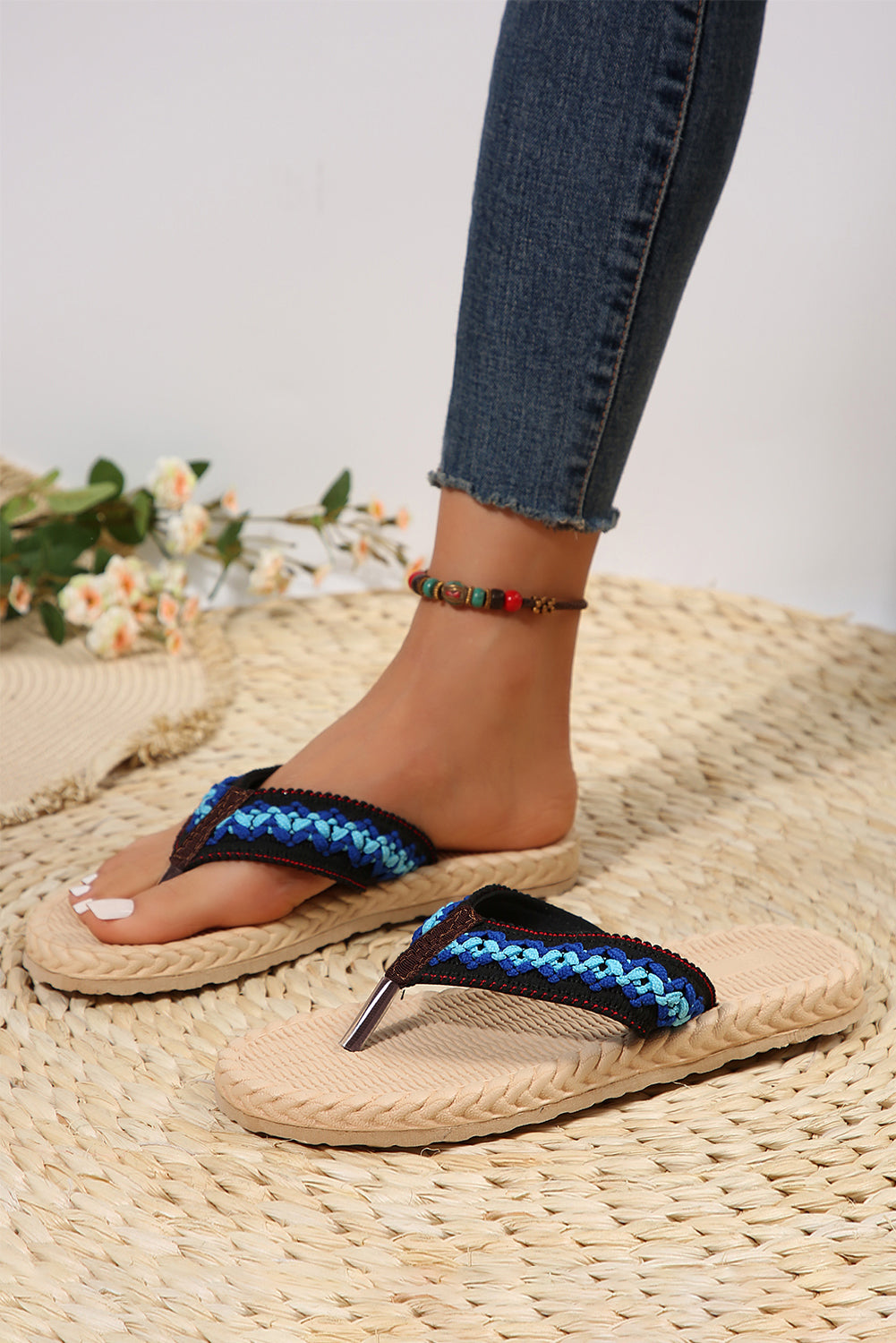 Woven Strap Flat Flip Flops