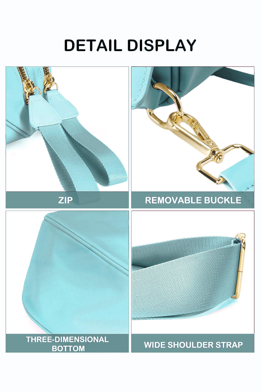 Double Zip Crescent Shape Adjustable Sling Bag