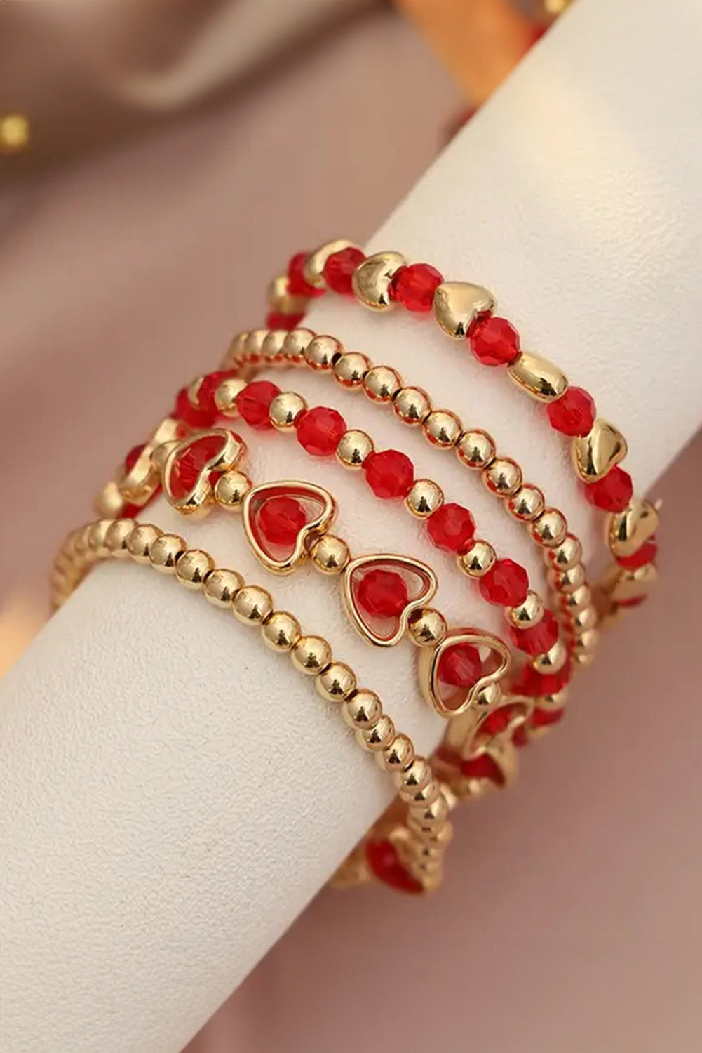Ensemble de bracelets élastiques en perles plaquées en forme de cœur