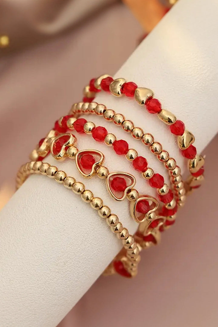 Ensemble de bracelets élastiques en perles plaquées en forme de cœur