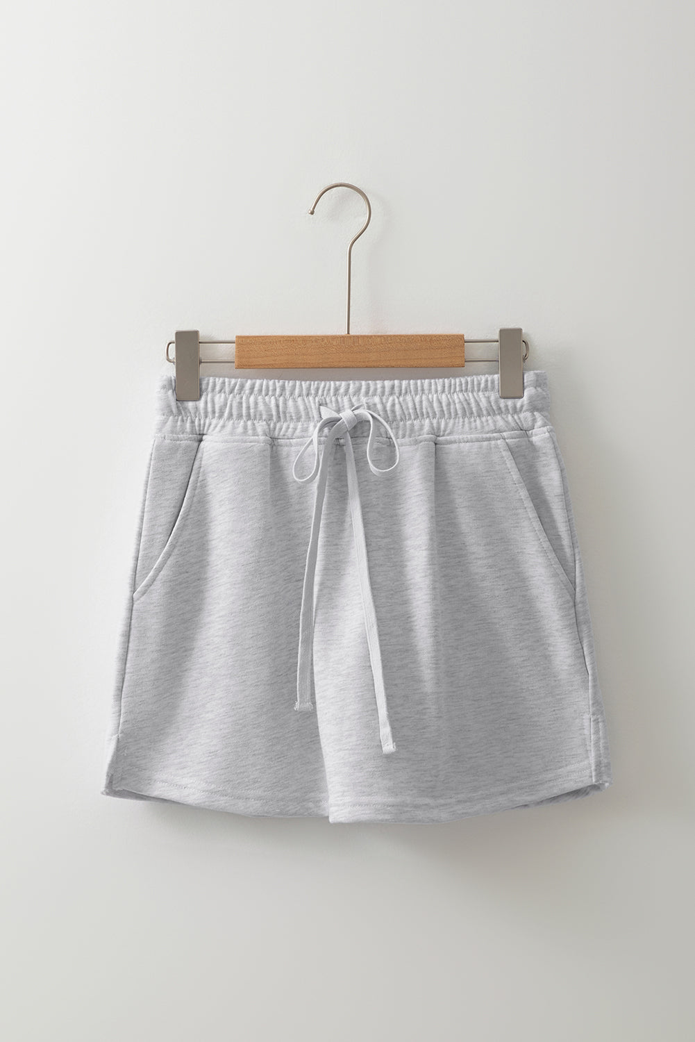 Light Grey French Terry Drawstring Elastic Waistband Mini Skort