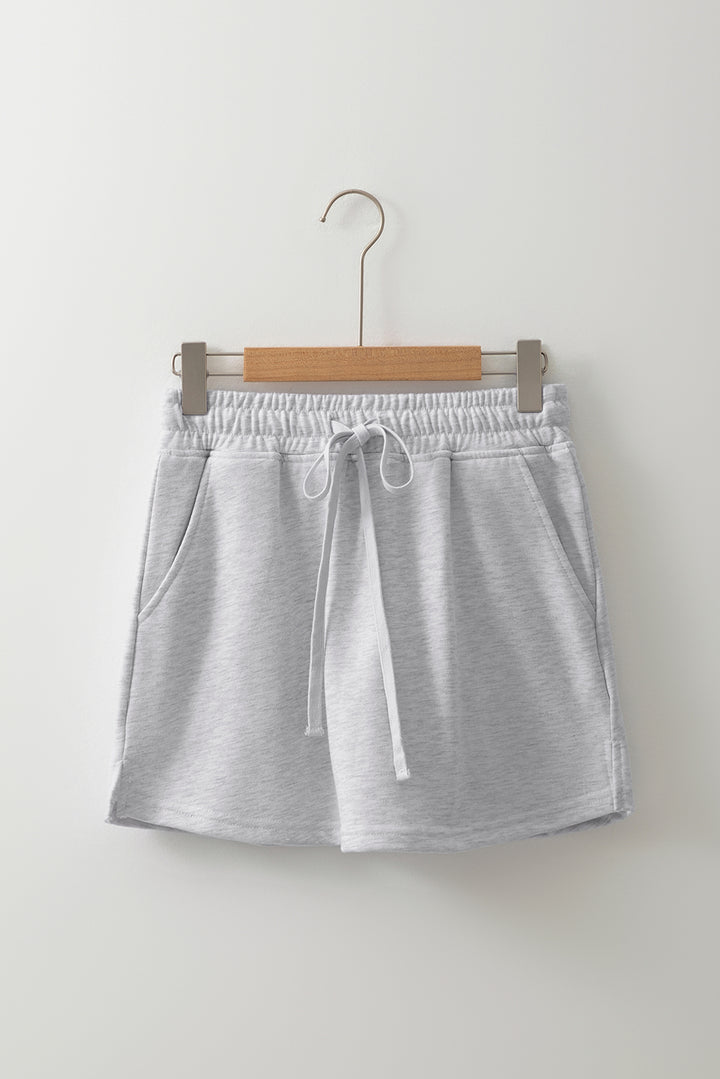 Light Grey French Terry Drawstring Elastic Waistband Mini Skort