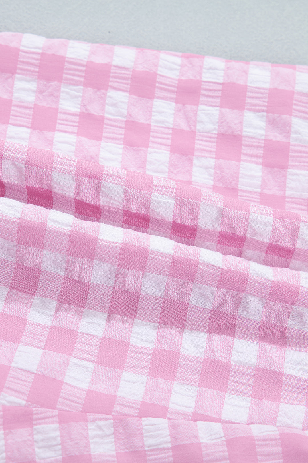 Pink Gingham Print Ruffle Striped Detail Lace Tie Shorts