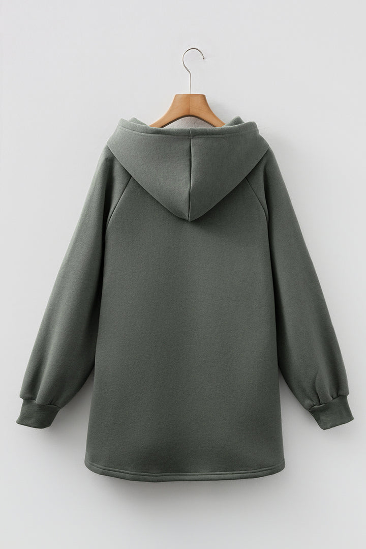 Four Leaf Clover Fleece Lined Adjustable Drawstring Oversize Tunic Hoodie