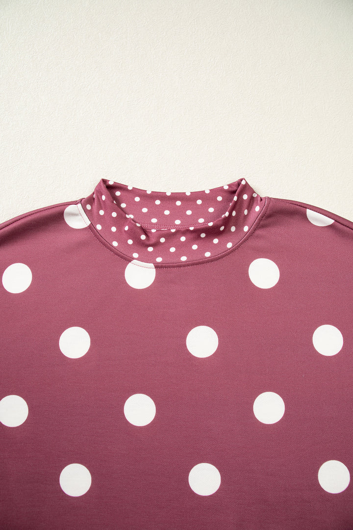 Red Polka Dot Print Contrast Detail Oversized Tunic Sweatshirt