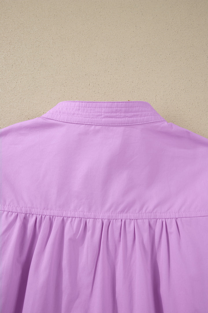 Phalaenopsis Stitched Detail V Neck Puffy Half Sleeve Blouse