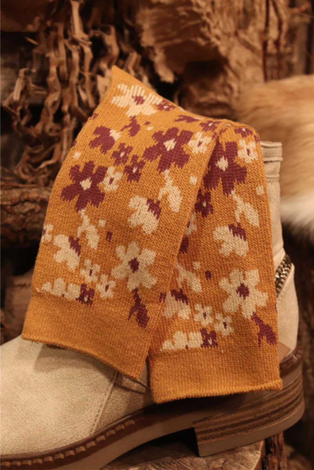 Chaussettes hautes à motif floral vintage