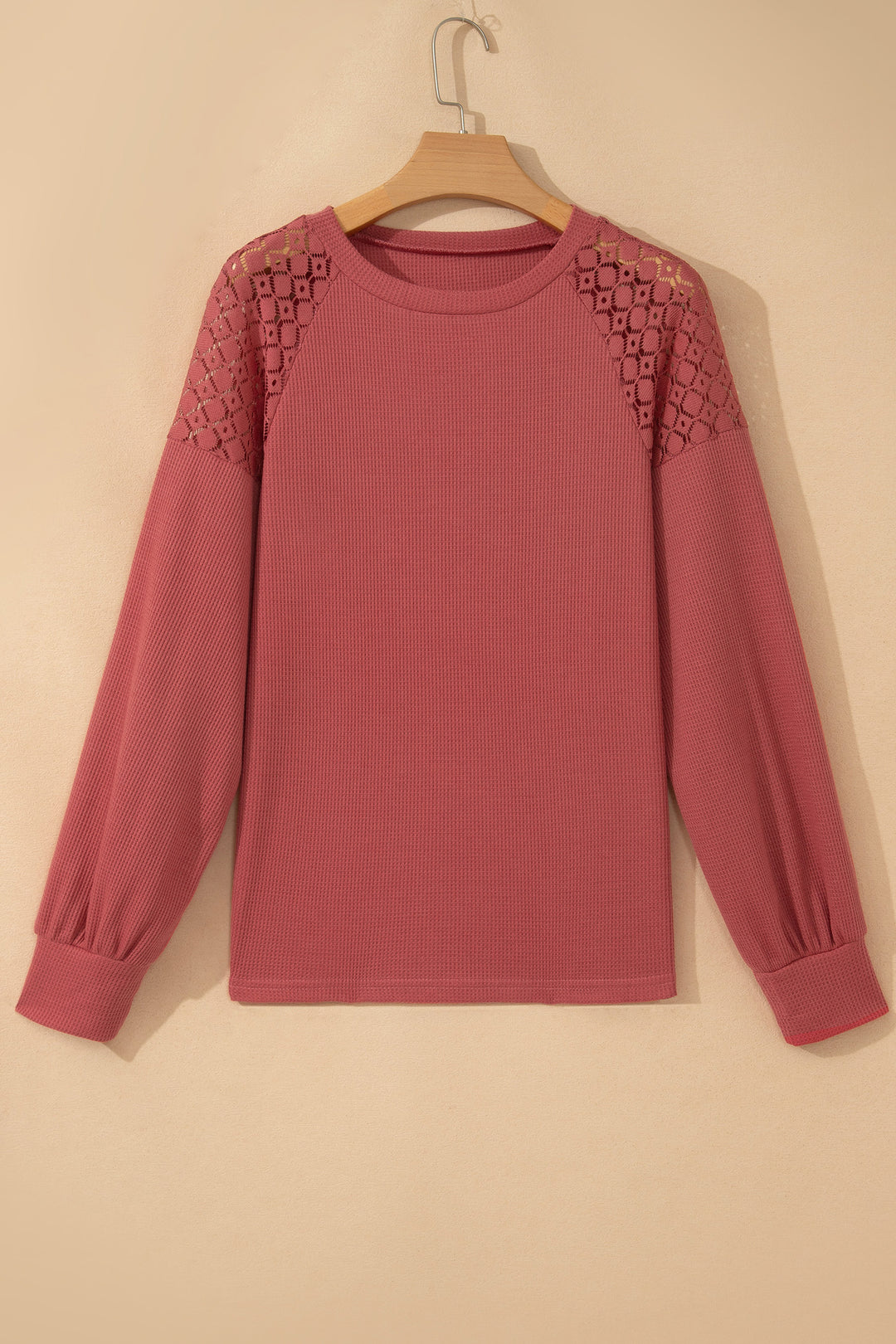 Rose Pink Lace Long Sleeve Textured Pullover