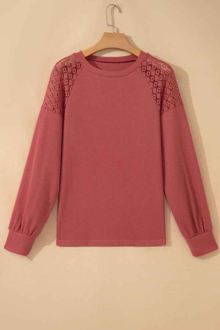 Rose Pink Lace Long Sleeve Textured Pullover