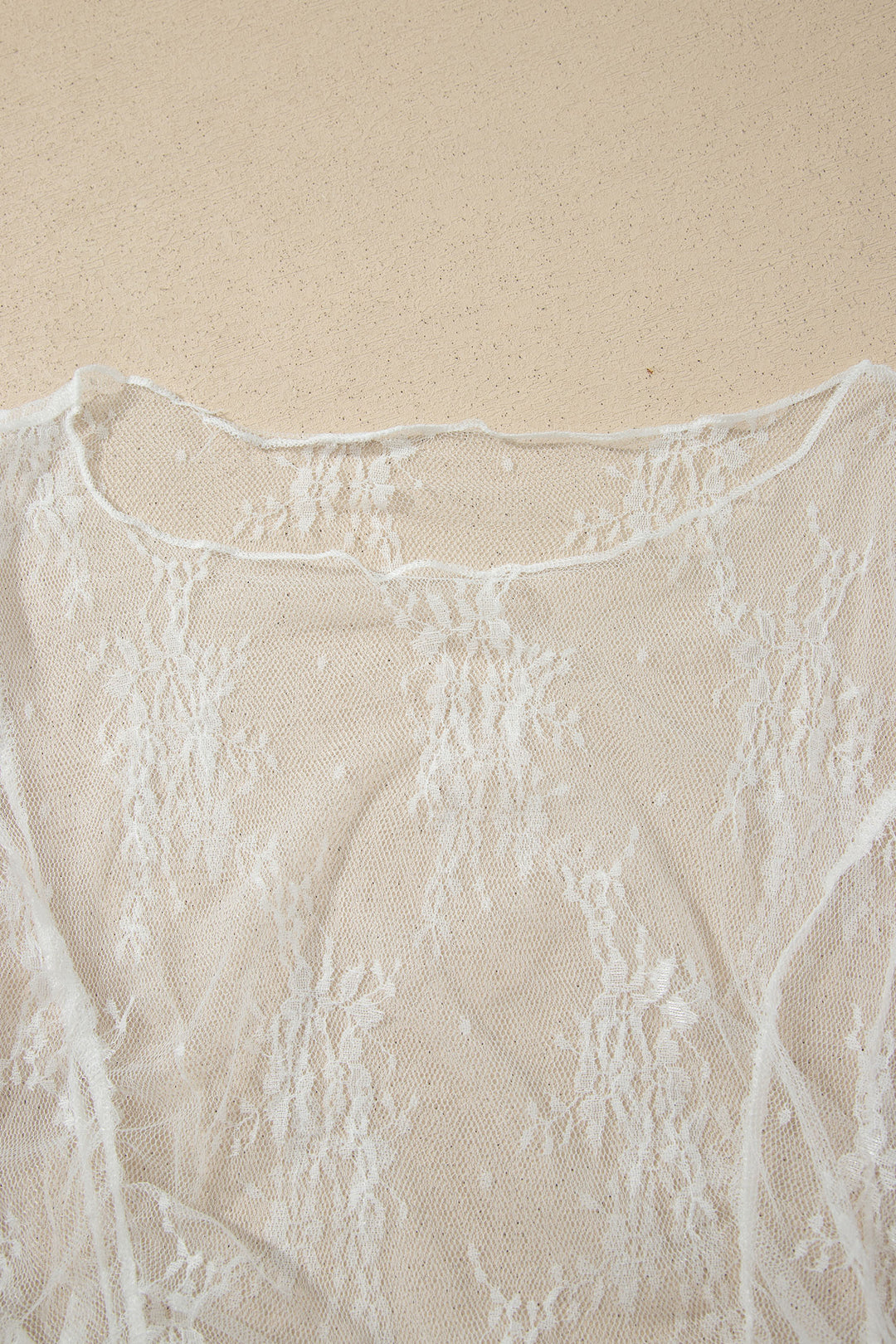 White Exposed Seam Ruched Sheer Floral Mesh Top