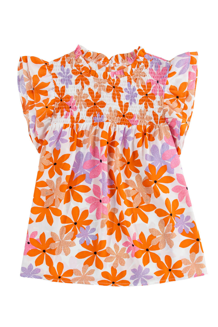 Ruffled Sleeve Smocked Floral Top
