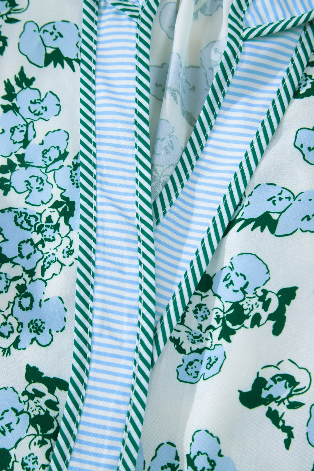 Green Floral Meets Stripes V Neck Flutter Sleeve Blouse