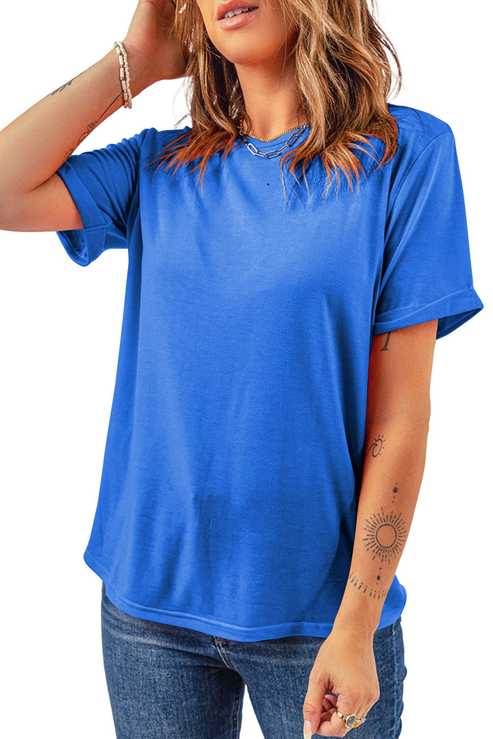 Dark Blue Casual Plain Crew Neck Tee