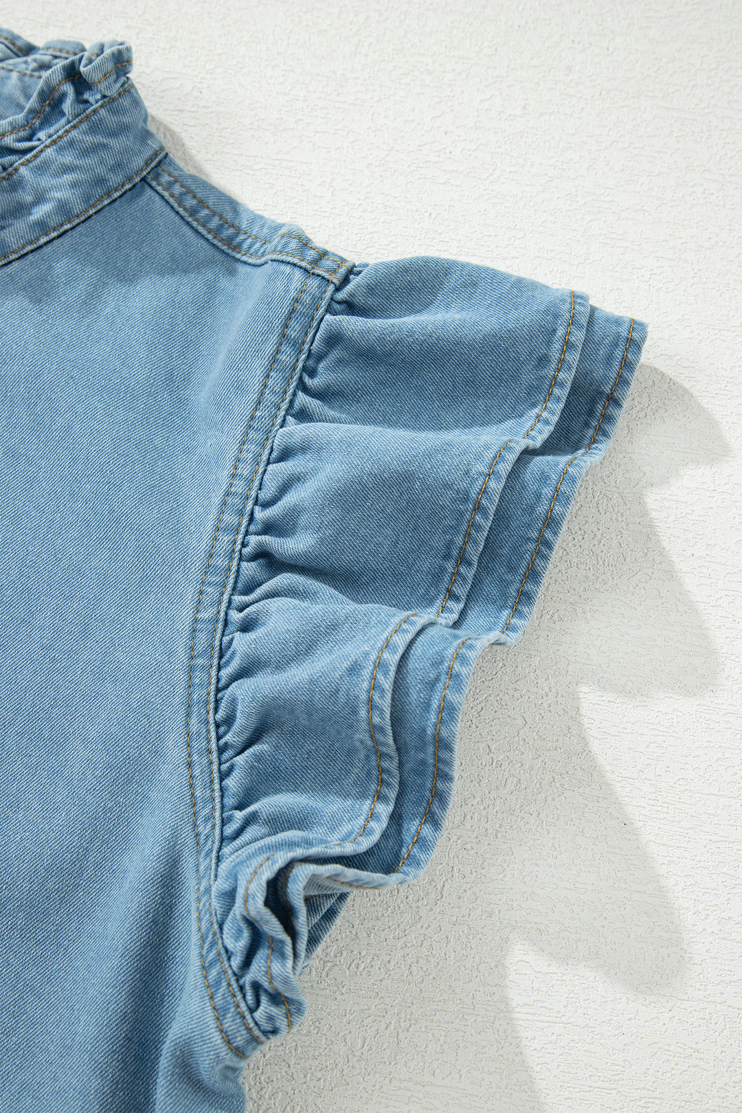 Frilled Detail Button Down Ruffle Short Sleeve Denim Mini Dress