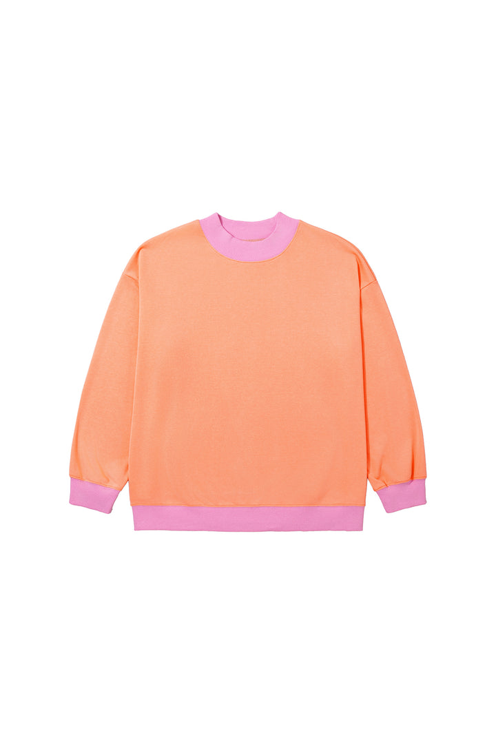 Grapefruit Orange Color Block Contrast Trim Plus Size Sweatshirt