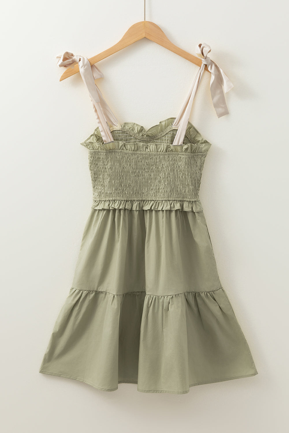 Smocked Bodice Self-tie Straps A-line Ruffled Mini Dress