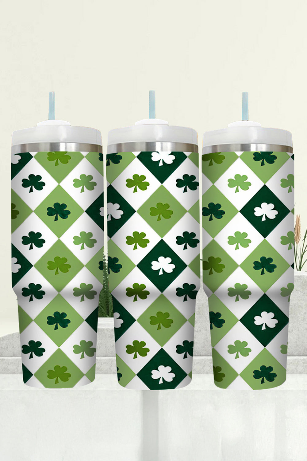 Grand gobelet en paille à imprimé à carreaux Clover sans anse 40 oz