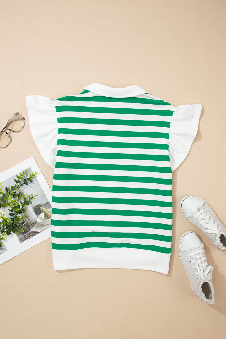 Collar V Neck Ruffled Short Sleeve Blouse