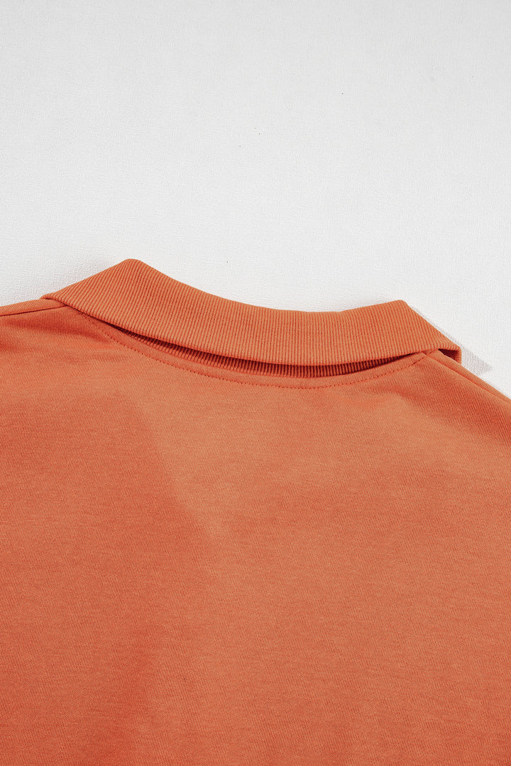 Buttoned Collared Raw Detail High Low Baggy Sweatshirt with Slits