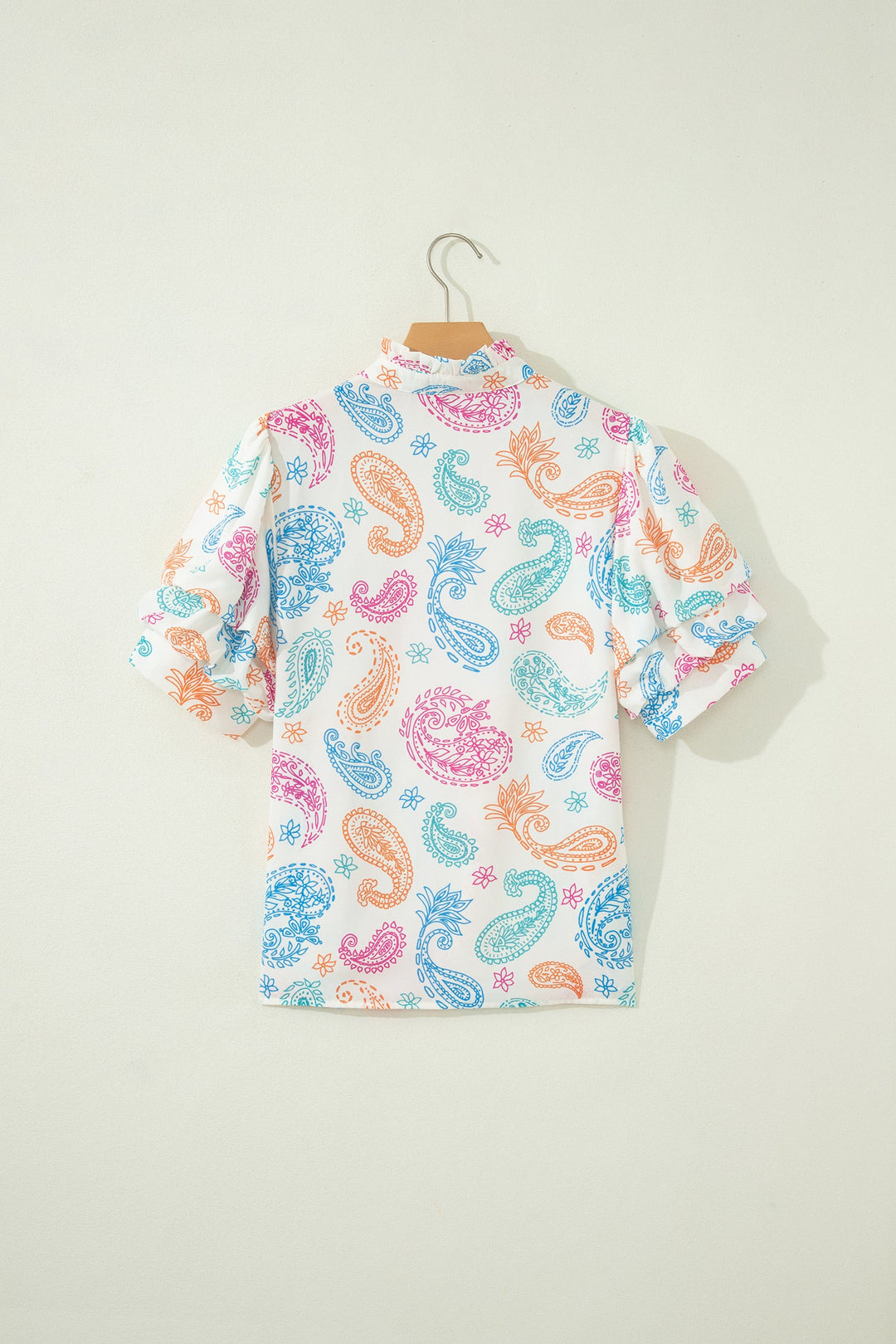 Multicolour Vibrant Paisley Printed Button Keyhole Puff Sleeve Blouse