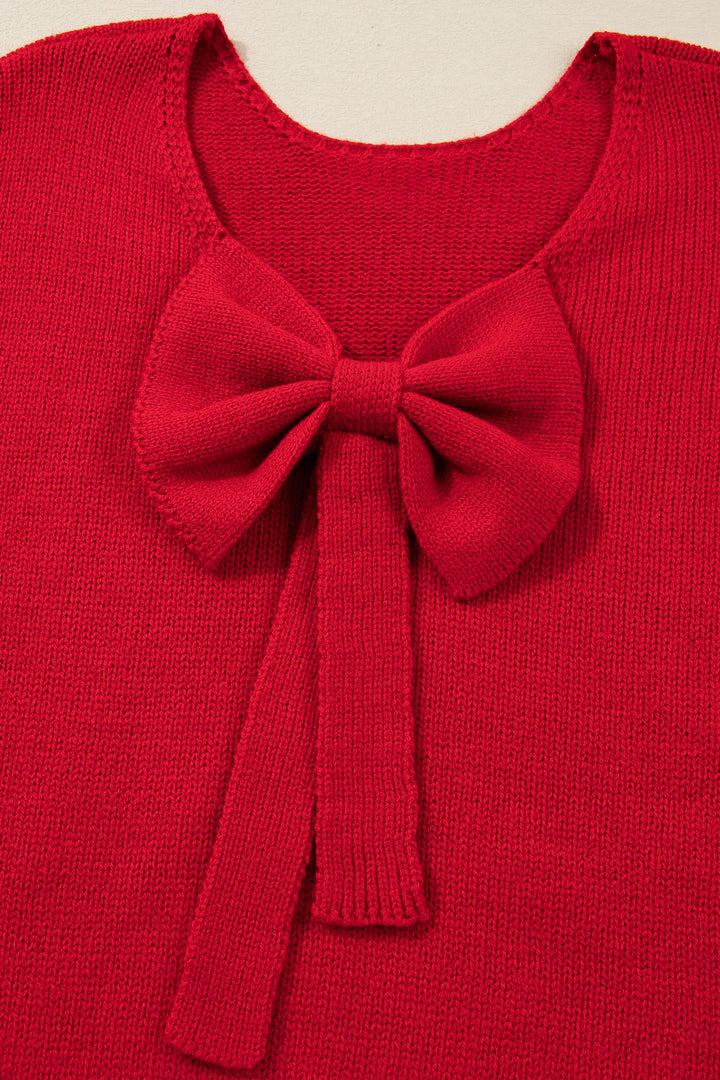 Festive Bow Backless Bubble Sleeve Sweater