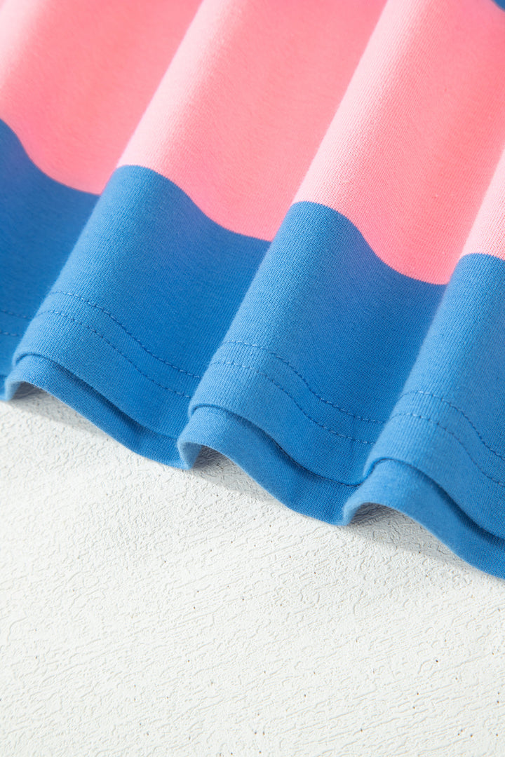 Bright Pink Striped Color Block Oversize Tunic Tee