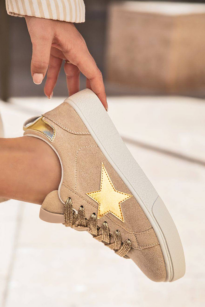 Schnür-Sneakers mit Stern-Glitzer-Patchwork