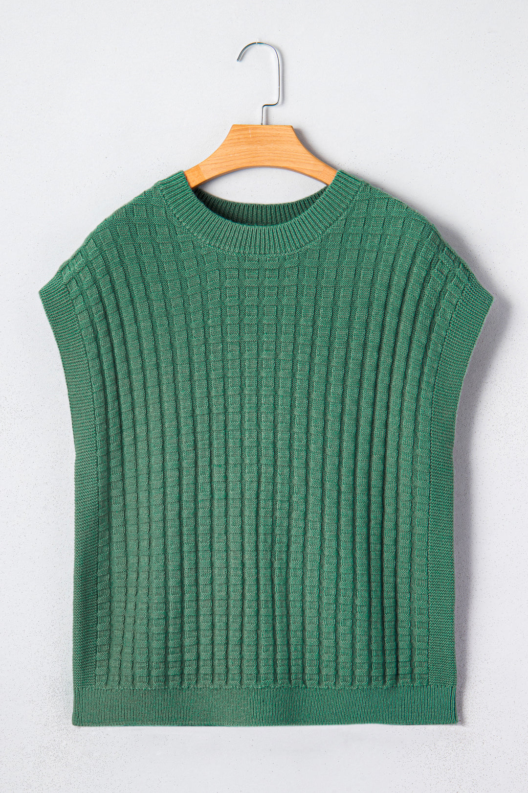 Solid Color Round Neck Textured Short Sleeve Sweater