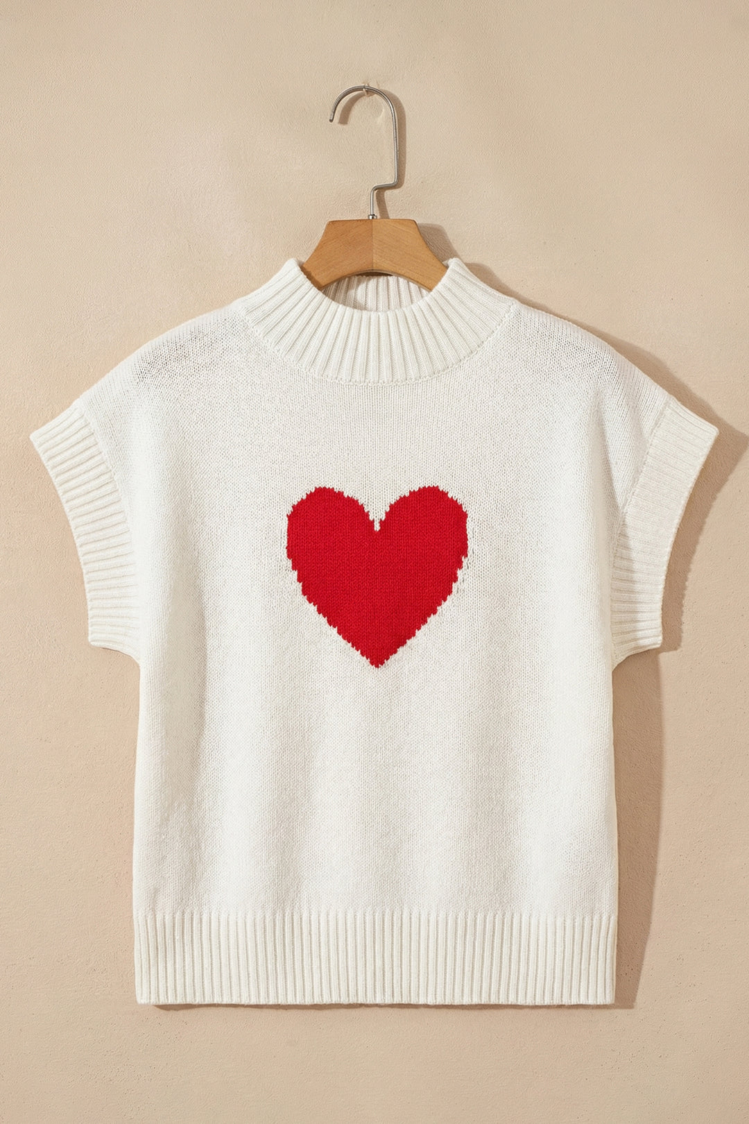 White Valentine Heart Graphic Cropped Short Sleeve Sweater